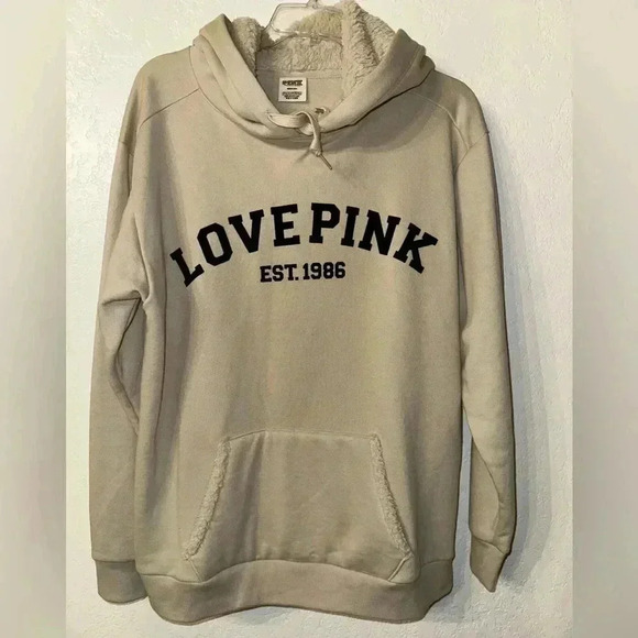 Victoria's Secret Pink Everyday Lounge Campus Pullover Hoodie Color Ivory Medium - Picture 1 of 8